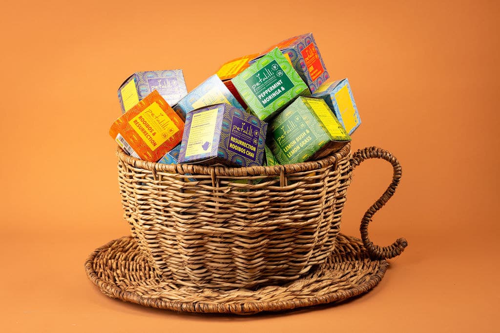 A giant woven teacup filled with every Petalilli blend